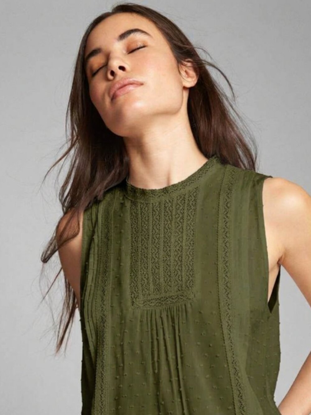 Gap Sleeveless Victorian Lace Blouse in Swissdot Desert Cactus Green